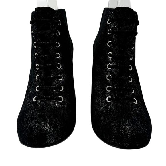 Chanel Pearl Heel CC logo Victorian Lace Up Ankle Boots black silver size 38 - Picture 3 of 14